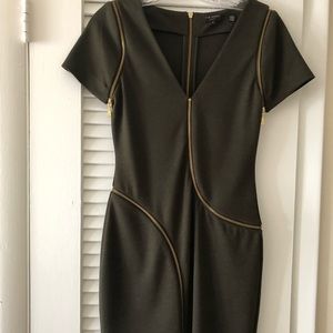 Ted Baker London Dresses - Ted Baker olive green 4 gold zipper detail dress. Ted Baker London Dresses - Ted Baker olive green 4 gold zipper detail dress.